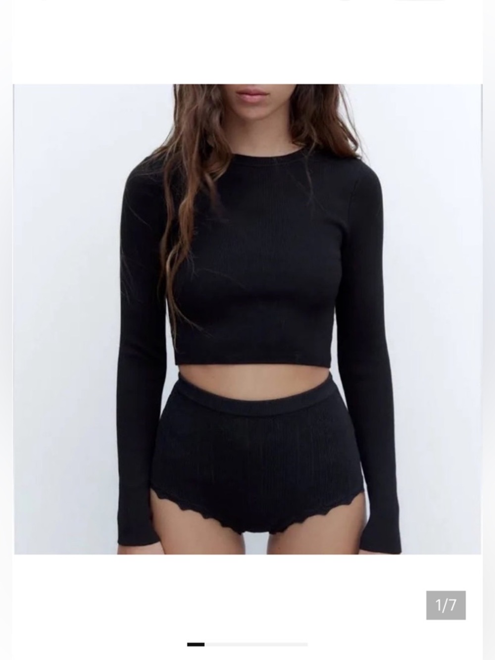 Zara Black Long-Sleeve Cropped Knit Top